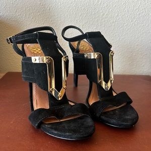 Vince Camuto Women's Black Suede & Gold Heels - Size 8.5.